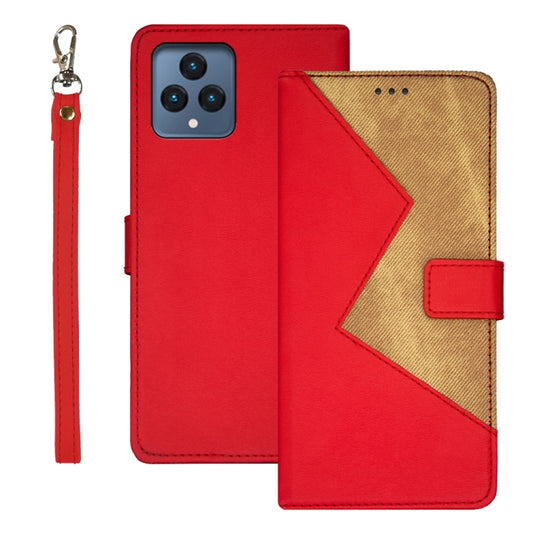 For T-Mobile REVVL 6 5G idewei Two-color Splicing Leather Phone Case(Red) - More Brand by idewei | Online Shopping South Africa | PMC Jewellery | Buy Now Pay Later Mobicred