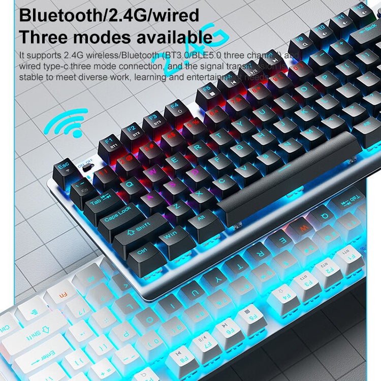 AULA F3001 Backlit 87 Keys Wired/Wireless/Bluetooth Three Model Mechanical Gaming Keyboard(Silver Black Green Shaft) - Wireless Keyboard by AULA | Online Shopping South Africa | PMC Jewellery | Buy Now Pay Later Mobicred