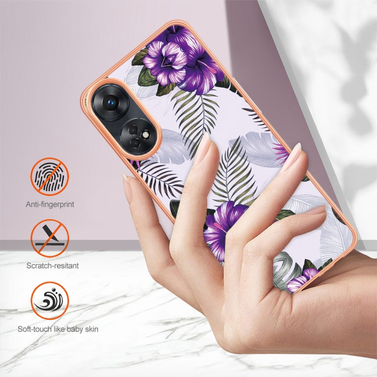 For OPPO Reno8 T 4G Electroplating IMD TPU Phone Case(Purple Flower) - OPPO Cases by PMC Jewellery | Online Shopping South Africa | PMC Jewellery | Buy Now Pay Later Mobicred