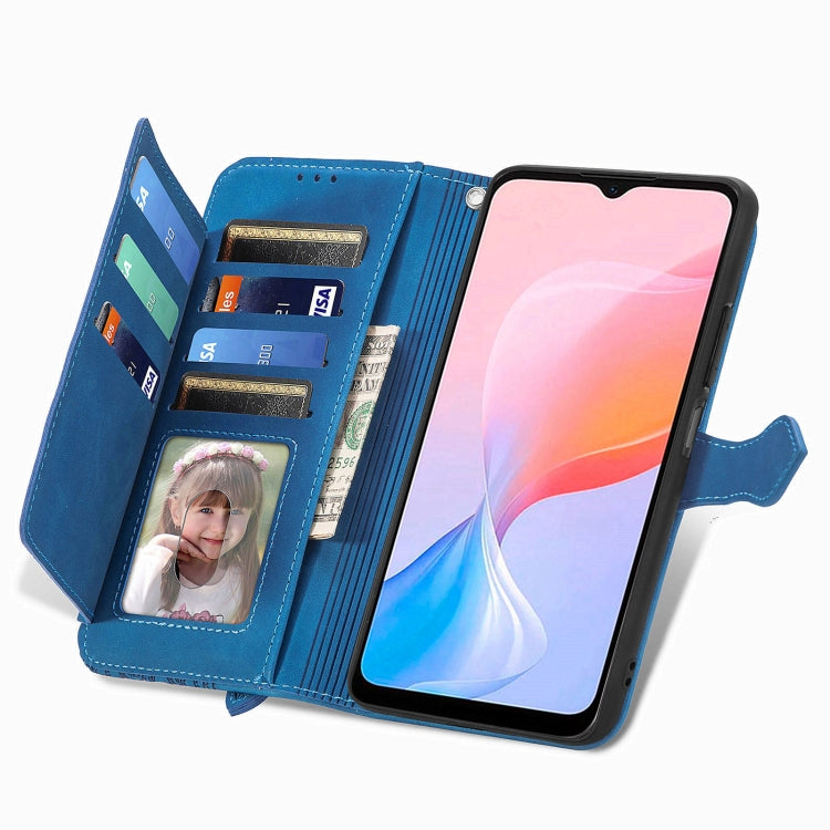 For Blackview A85 Embossed Flower Zipper Leather Phone Case(Blue) - More Brand by PMC TechLife | Online Shopping South Africa | PMC TechLife | Buy Now Pay Later Mobicred