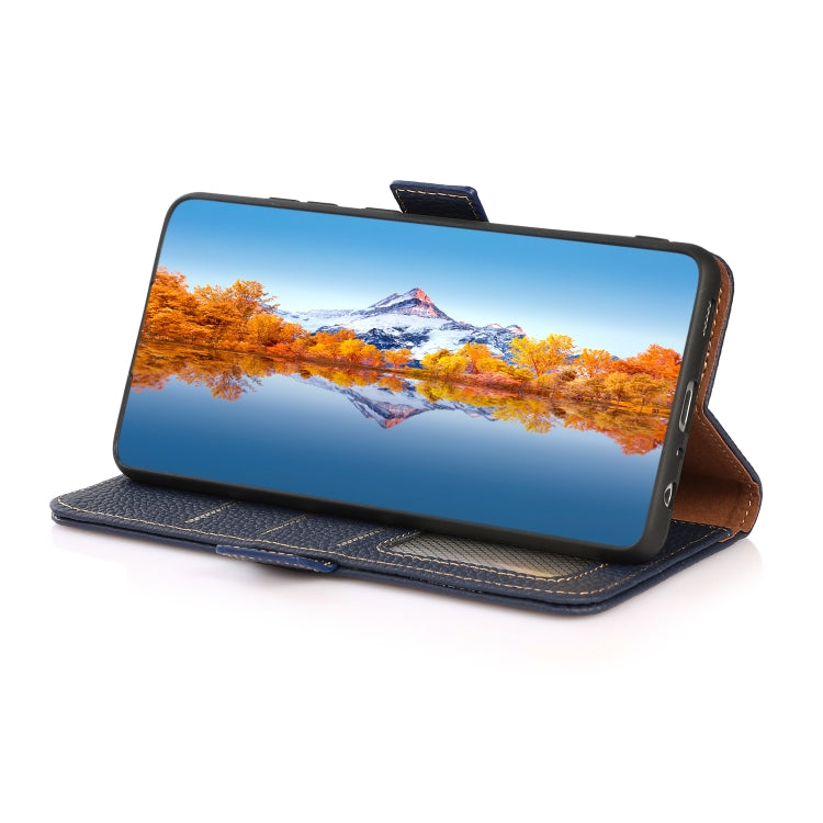 For Nokia C32 KHAZNEH Side-Magnetic Litchi Genuine Leather RFID Phone Case(Blue) - Nokia Cases by PMC TechLife | Online Shopping South Africa | PMC TechLife | Buy Now Pay Later Mobicred
