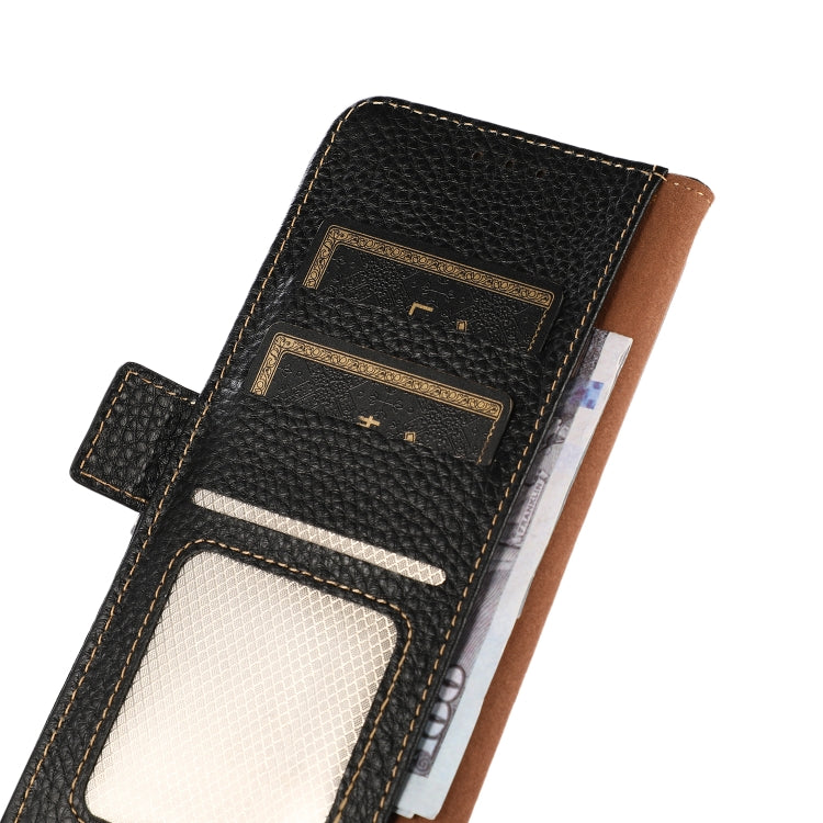 For Nokia C32 KHAZNEH Side-Magnetic Litchi Genuine Leather RFID Phone Case(Black) - Nokia Cases by PMC TechLife | Online Shopping South Africa | PMC TechLife | Buy Now Pay Later Mobicred
