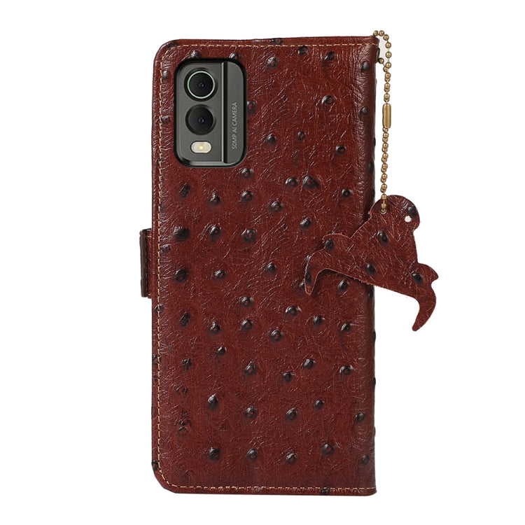 For Nokia C32 4G Ostrich Pattern Genuine Leather RFID Phone Case(Coffee) - Nokia Cases by PMC TechLife | Online Shopping South Africa | PMC TechLife | Buy Now Pay Later Mobicred