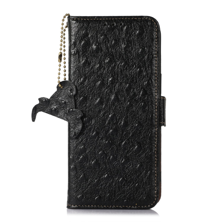 For Nokia C32 4G Ostrich Pattern Genuine Leather RFID Phone Case(Black) - Nokia Cases by PMC TechLife | Online Shopping South Africa | PMC TechLife | Buy Now Pay Later Mobicred