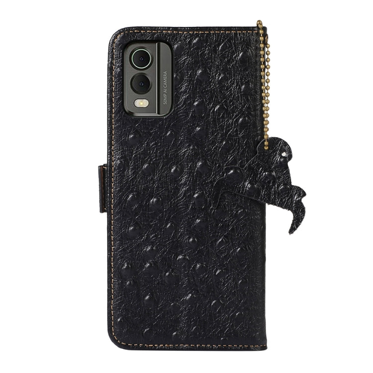 For Nokia C32 4G Ostrich Pattern Genuine Leather RFID Phone Case(Black) - Nokia Cases by PMC TechLife | Online Shopping South Africa | PMC TechLife | Buy Now Pay Later Mobicred