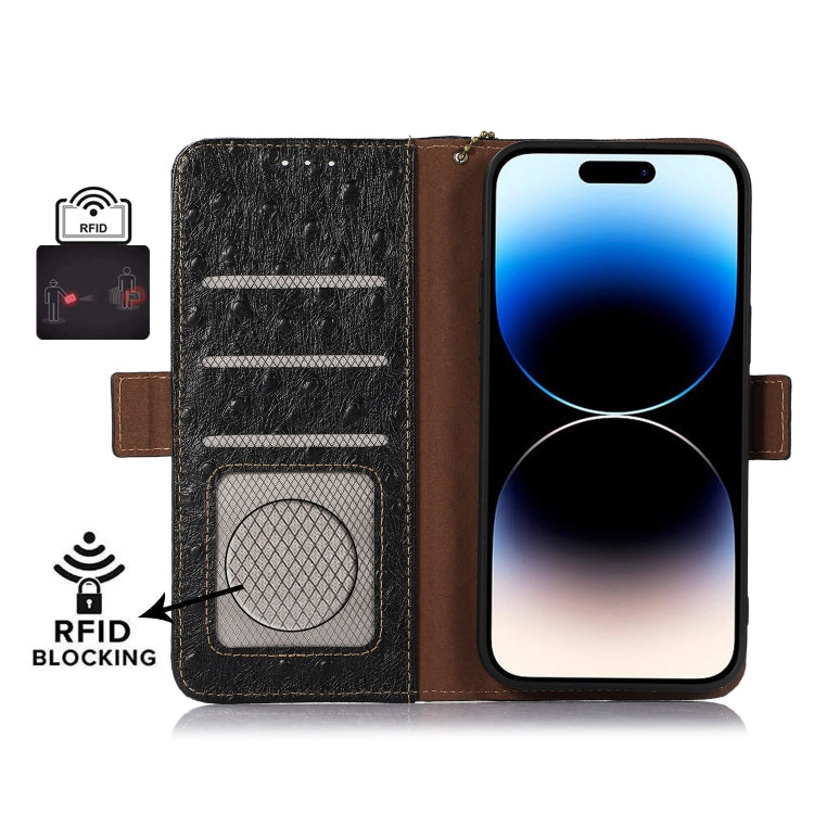 For Nokia C32 4G Ostrich Pattern Genuine Leather RFID Phone Case(Black) - Nokia Cases by PMC TechLife | Online Shopping South Africa | PMC TechLife | Buy Now Pay Later Mobicred