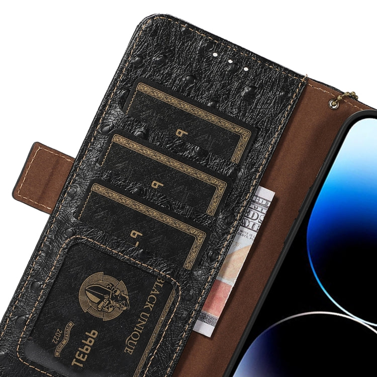For Nokia C32 4G Ostrich Pattern Genuine Leather RFID Phone Case(Black) - Nokia Cases by PMC TechLife | Online Shopping South Africa | PMC TechLife | Buy Now Pay Later Mobicred