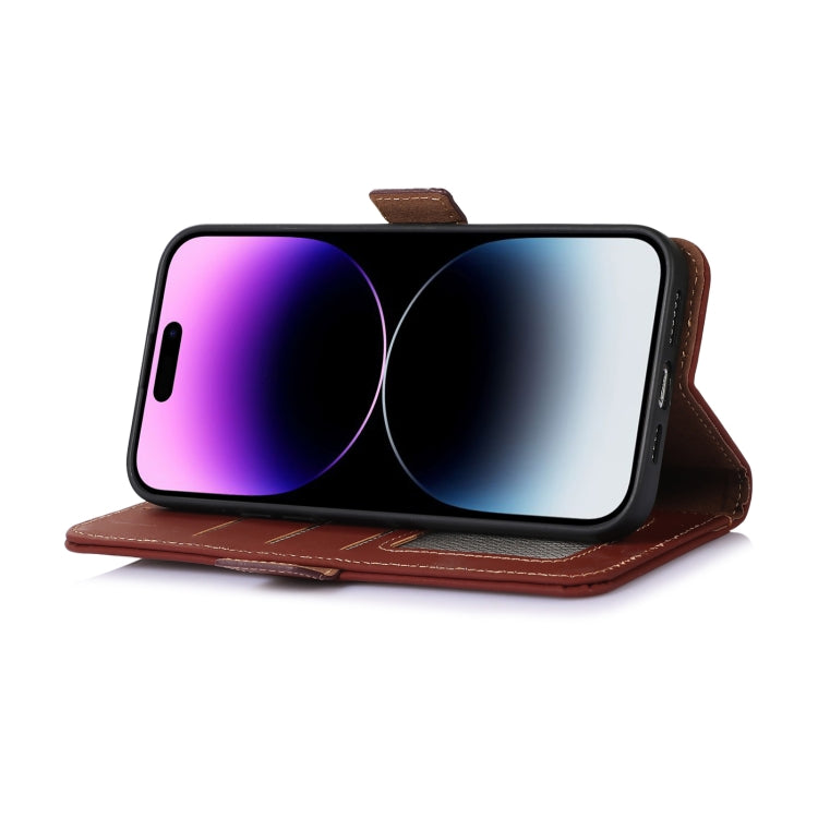 For Nokia C22 4G Genuine Leather Magnetic RFID Leather Phone Case(Coffee) - Nokia Cases by PMC TechLife | Online Shopping South Africa | PMC TechLife | Buy Now Pay Later Mobicred