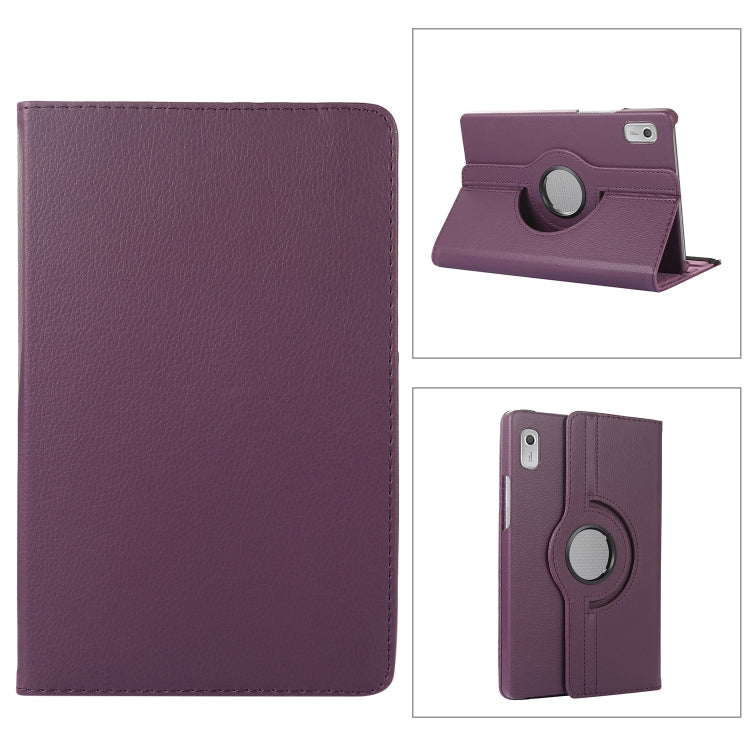 For Lenovo Tab M9 360 Degree Rotation Litchi Texture Tablet Leather Case with Holder(Purple) - Lenovo by PMC Jewellery | Online Shopping South Africa | PMC Jewellery | Buy Now Pay Later Mobicred