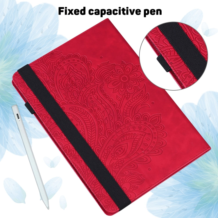 For Samsung Galaxy Tab S9 / S9 FE Peacock Embossed Pattern Leather Tablet Case(Red) - Galaxy Tab S9 Cases by PMC Jewellery | Online Shopping South Africa | PMC Jewellery | Buy Now Pay Later Mobicred