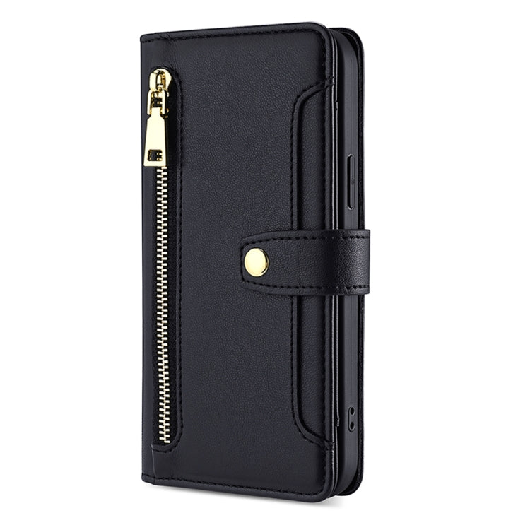 For Infinix Note 11 Sheep Texture Cross-body Zipper Wallet Leather Phone Case(Black) - Infinix Cases by PMC TechLife | Online Shopping South Africa | PMC TechLife | Buy Now Pay Later Mobicred