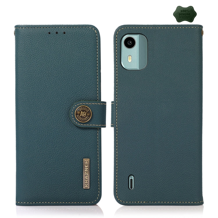 For Nokia C12 4G KHAZNEH Custer Genuine Leather RFID Phone Case(Green) - Nokia Cases by PMC TechLife | Online Shopping South Africa | PMC TechLife | Buy Now Pay Later Mobicred