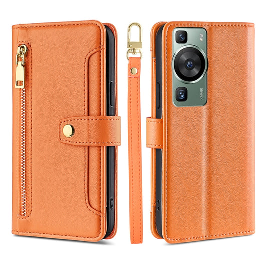 For Huawei P60 / P60 Pro Sheep Texture Cross-body Zipper Wallet Leather Phone Case(Orange) - Huawei Cases by PMC Jewellery | Online Shopping South Africa | PMC Jewellery | Buy Now Pay Later Mobicred