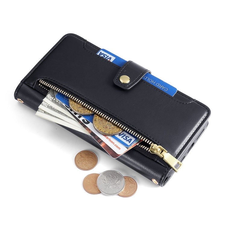 For Honor Magic5 Pro Sheep Texture Cross-body Zipper Wallet Leather Phone Case(Black) - Honor Cases by PMC TechLife | Online Shopping South Africa | PMC TechLife | Buy Now Pay Later Mobicred