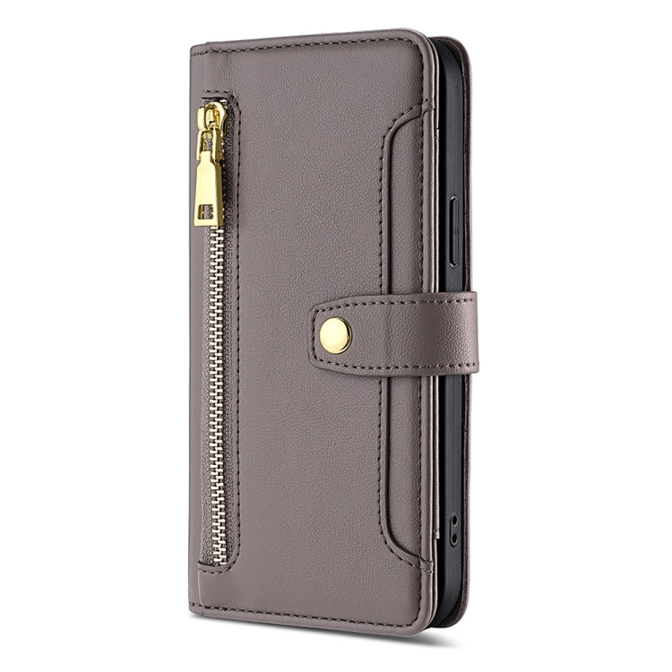 For Honor Magic5 Pro Sheep Texture Cross-body Zipper Wallet Leather Phone Case(Grey) - Honor Cases by PMC TechLife | Online Shopping South Africa | PMC TechLife | Buy Now Pay Later Mobicred