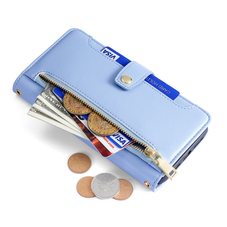 For Honor X40 Sheep Texture Cross-body Zipper Wallet Leather Phone Case(Blue) - Honor Cases by PMC TechLife | Online Shopping South Africa | PMC TechLife | Buy Now Pay Later Mobicred