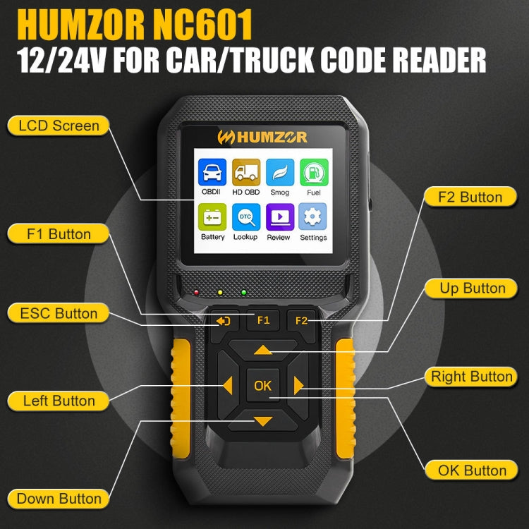 HUMZOR NC601 12-24V Car and Truck OBD2 Scan Tool Diagnostic Tool - Code Readers & Scan Tools by PMC Jewellery | Online Shopping South Africa | PMC Jewellery | Buy Now Pay Later Mobicred