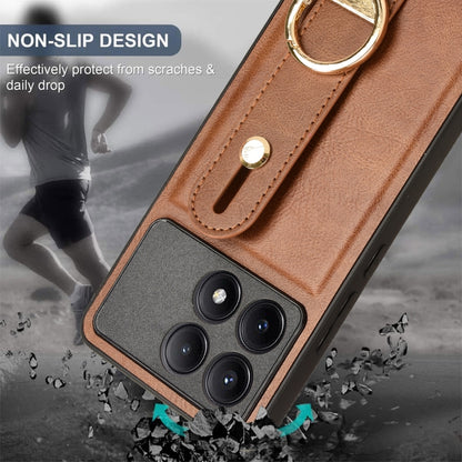 For Xiaomi Poco X6 Pro/Redmi K70E Wristband Leather Back Phone Case(Brown) - K70E Cases by PMC Jewellery | Online Shopping South Africa | PMC Jewellery