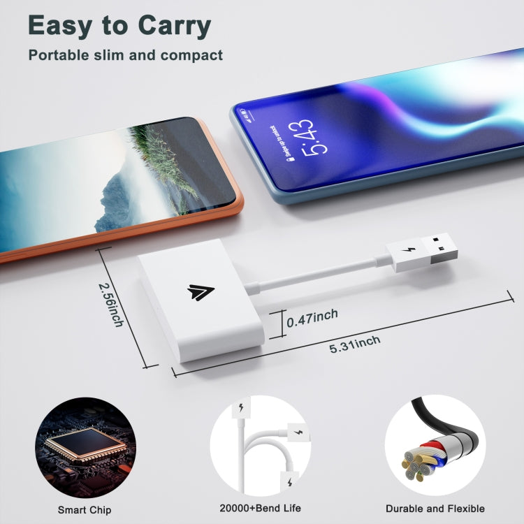 THT-020-2+ USB + USB-C / Type-C Wired to Wireless Carplay Adapter for Android Smartphone(White) - free shipping - PMC TechLife - Order now!