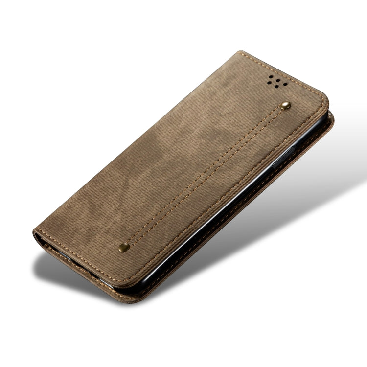 For OPPO A98 5G Denim Texture Casual Style Horizontal Flip Leather Case(Khaki) - OPPO Cases by PMC Jewellery | Online Shopping South Africa | PMC Jewellery