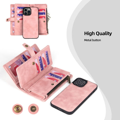 For iPhone 13 Pro Max Zipper Wallet Detachable MagSafe Leather Phone Case(Pink) - iPhone 13 Pro Max Cases by PMC Jewellery | Online Shopping South Africa | PMC Jewellery