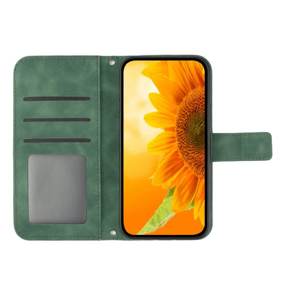 For Xiaomi Poco F5 Skin Feel Sun Flower Embossed Flip Leather Phone Case with Lanyard(Green) - Xiaomi Cases by PMC Jewellery | Online Shopping South Africa | PMC Jewellery | Buy Now Pay Later Mobicred