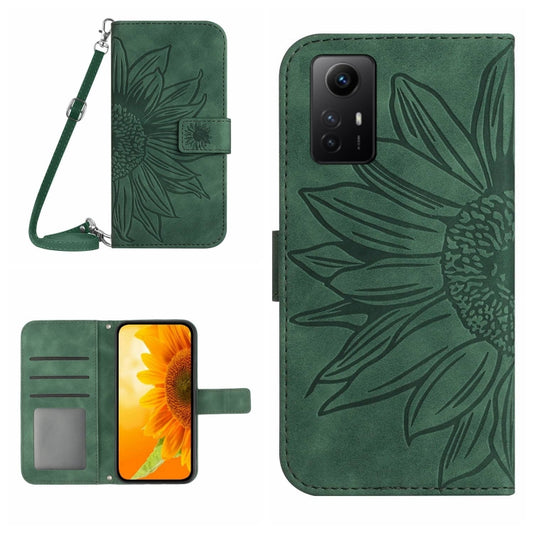 For Xiaomi Redmi Note 12S Skin Feel Sun Flower Embossed Flip Leather Phone Case with Lanyard(Green) - Xiaomi Cases by PMC Jewellery | Online Shopping South Africa | PMC Jewellery | Buy Now Pay Later Mobicred