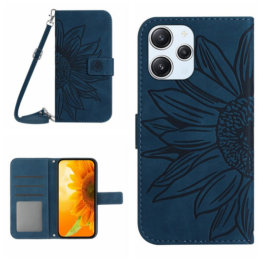 For Xiaomi Redmi 12 4G Global Skin Feel Sun Flower Embossed Flip Leather Phone Case with Lanyard(Inky Blue) - Xiaomi Cases by PMC Jewellery | Online Shopping South Africa | PMC Jewellery | Buy Now Pay Later Mobicred