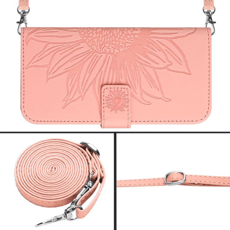 For Xiaomi Redmi 12 4G Global Skin Feel Sun Flower Embossed Flip Leather Phone Case with Lanyard(Pink) - Xiaomi Cases by PMC Jewellery | Online Shopping South Africa | PMC Jewellery | Buy Now Pay Later Mobicred