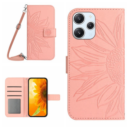 For Xiaomi Redmi 12 5G Skin Feel Sun Flower Embossed Flip Leather Phone Case with Lanyard(Pink) - Xiaomi Cases by PMC Jewellery | Online Shopping South Africa | PMC Jewellery | Buy Now Pay Later Mobicred