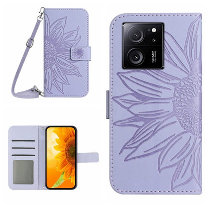 For Xiaomi 13T / 13T Pro Skin Feel Sun Flower Embossed Flip Leather Phone Case with Lanyard(Purple) - Xiaomi Cases by PMC Jewellery | Online Shopping South Africa | PMC Jewellery | Buy Now Pay Later Mobicred