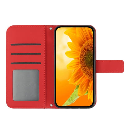 For Xiaomi 13T / 13T Pro Skin Feel Sun Flower Embossed Flip Leather Phone Case with Lanyard(Red) - Xiaomi Cases by PMC Jewellery | Online Shopping South Africa | PMC Jewellery | Buy Now Pay Later Mobicred