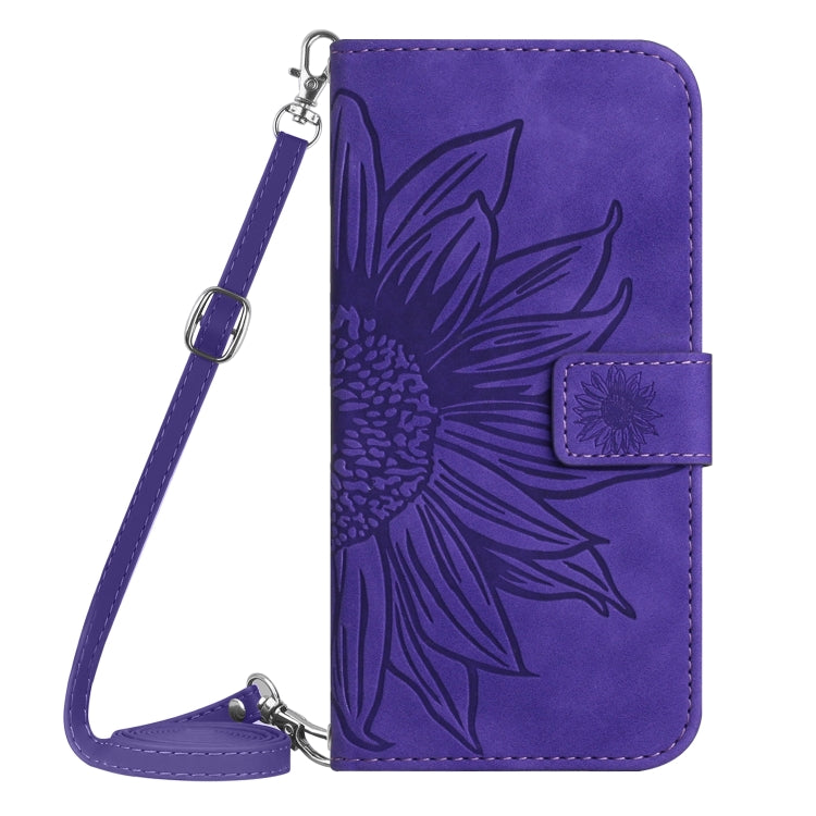 For Xiaomi Redmi Note 13 4G Global Skin Feel Sun Flower Embossed Flip Leather Phone Case with Lanyard(Dark Purple) - Note 13 Cases by PMC Jewellery | Online Shopping South Africa | PMC Jewellery | Buy Now Pay Later Mobicred