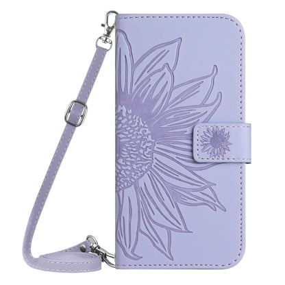 For Xiaomi Redmi Note 13 4G Global Skin Feel Sun Flower Embossed Flip Leather Phone Case with Lanyard(Purple) - Note 13 Cases by PMC Jewellery | Online Shopping South Africa | PMC Jewellery | Buy Now Pay Later Mobicred