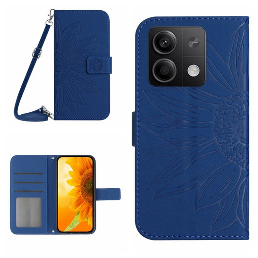 For Xiaomi Redmi Note 13 Pro 4G Global Skin Feel Sun Flower Embossed Flip Leather Phone Case with Lanyard(Dark Blue) - Note 13 Pro Cases by PMC Jewellery | Online Shopping South Africa | PMC Jewellery | Buy Now Pay Later Mobicred