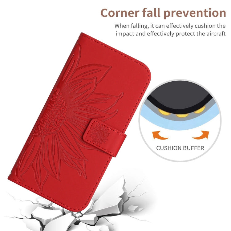 For Xiaomi Redmi Note 13 Pro 4G Global Skin Feel Sun Flower Embossed Flip Leather Phone Case with Lanyard(Red) - Note 13 Pro Cases by PMC Jewellery | Online Shopping South Africa | PMC Jewellery | Buy Now Pay Later Mobicred