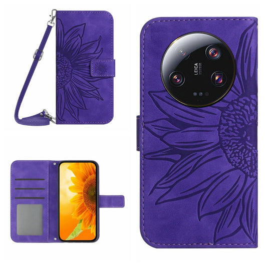 For Xiaomi 14 Ultra Skin Feel Sun Flower Embossed Flip Leather Phone Case with Lanyard(Dark Purple) - 14 Ultra Cases by PMC Jewellery | Online Shopping South Africa | PMC Jewellery | Buy Now Pay Later Mobicred