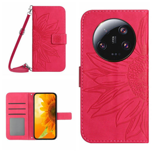 For Xiaomi 14 Ultra Skin Feel Sun Flower Embossed Flip Leather Phone Case with Lanyard(Rose Red) - 14 Ultra Cases by PMC Jewellery | Online Shopping South Africa | PMC Jewellery | Buy Now Pay Later Mobicred