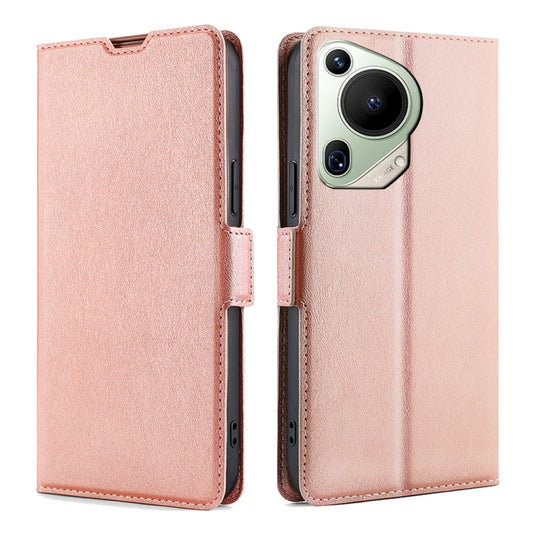 For Huawei Pura 70 Ultra Ultra-thin Voltage Side Buckle Horizontal Flip Leather Phone Case(Rose Gold) - Huawei Cases by PMC Jewellery | Online Shopping South Africa | PMC Jewellery | Buy Now Pay Later Mobicred