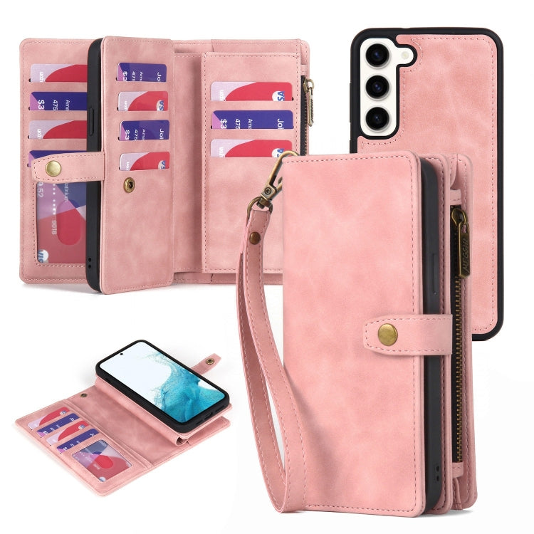 For Samsung Galaxy S21 FE 5G Zipper Wallet Detachable MagSafe Leather Phone Case(Pink) - Galaxy Phone Cases by PMC Jewellery | Online Shopping South Africa | PMC Jewellery