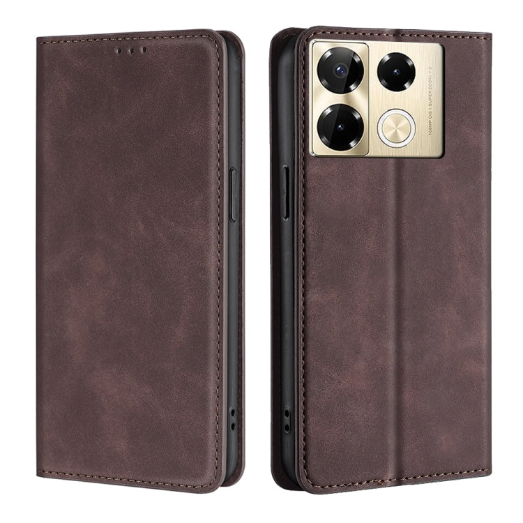 For Infinix Note 40 Pro 4G Skin Feel Magnetic Leather Phone Case(Dark Brown) - Infinix Cases by PMC Jewellery | Online Shopping South Africa | PMC Jewellery | Buy Now Pay Later Mobicred