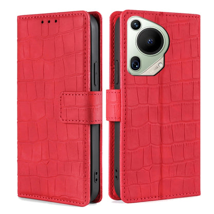 For Huawei Pura 70 Ultra 5G Skin Feel Crocodile Magnetic Clasp Leather Phone Case(Red) - Huawei Cases by PMC Jewellery | Online Shopping South Africa | PMC Jewellery | Buy Now Pay Later Mobicred