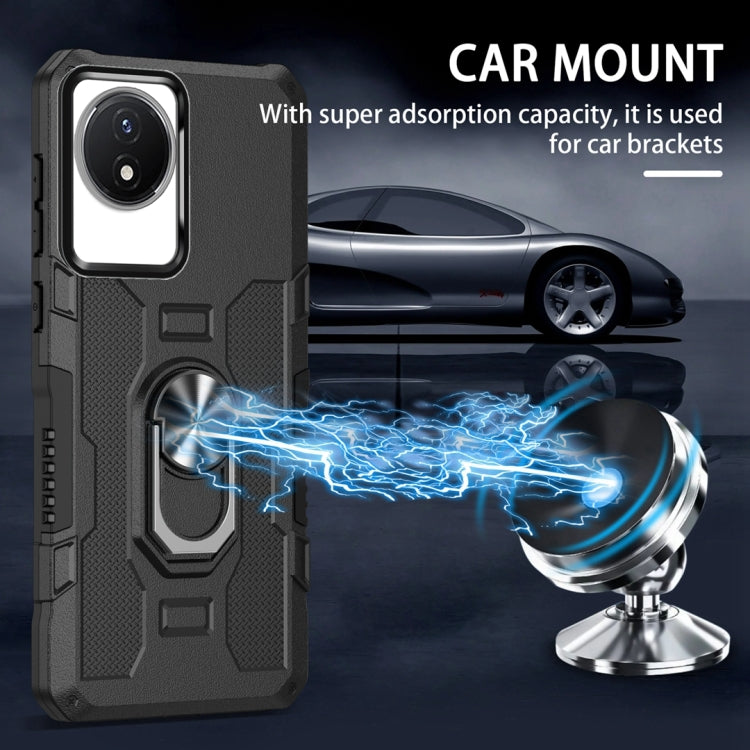 For vivo Y02 Ring Holder Armor Hybrid Phone Case(Black) - vivo Cases by PMC TechLife | Online Shopping South Africa | PMC TechLife | Buy Now Pay Later Mobicred