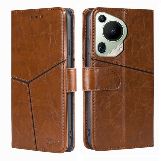 For Huawei Pura 70 Ultra 5G Geometric Stitching Leather Phone Case(Light Brown) - Huawei Cases by PMC Jewellery | Online Shopping South Africa | PMC Jewellery | Buy Now Pay Later Mobicred