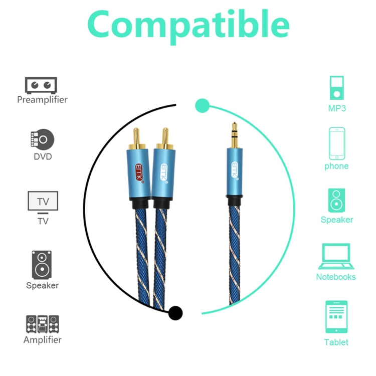 EMK 3.5mm Jack Male to 2 x RCA Male Gold Plated Connector Speaker Audio Cable, Cable Length:3m(Dark Blue) - Audio Optical Cables by EMK | Online Shopping South Africa | PMC Jewellery | Buy Now Pay Later Mobicred