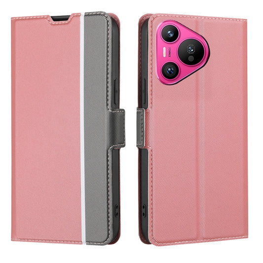 For Huawei Pura 70 5G Twill Texture Side Button Leather Phone Case(Pink) - Huawei Cases by PMC Jewellery | Online Shopping South Africa | PMC Jewellery | Buy Now Pay Later Mobicred