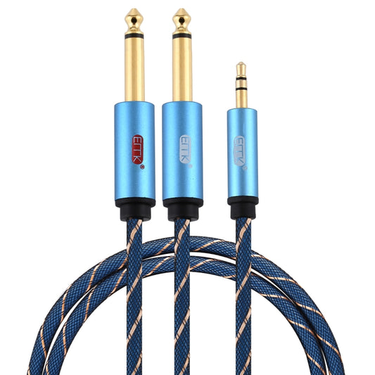 EMK 3.5mm Jack Male to 2 x 6.35mm Jack Male Gold Plated Connector Nylon Braid AUX Cable for Computer / X-BOX / PS3 / CD / DVD, Cable Length:1m(Dark Blue) - Audio Optical Cables by PMC Jewellery | Online Shopping South Africa | PMC Jewellery | Buy Now Pay Later Mobicred