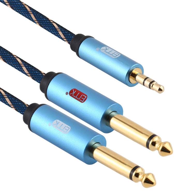 EMK 3.5mm Jack Male to 2 x 6.35mm Jack Male Gold Plated Connector Nylon Braid AUX Cable for Computer / X-BOX / PS3 / CD / DVD, Cable Length:5m(Dark Blue) - Audio Optical Cables by PMC Jewellery | Online Shopping South Africa | PMC Jewellery | Buy Now Pay Later Mobicred