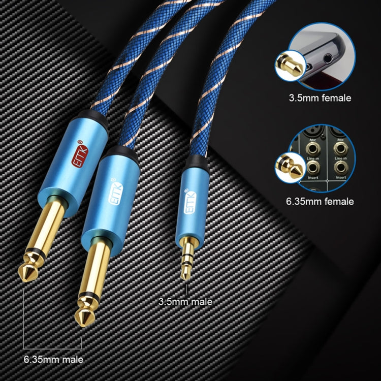 EMK 3.5mm Jack Male to 2 x 6.35mm Jack Male Gold Plated Connector Nylon Braid AUX Cable for Computer / X-BOX / PS3 / CD / DVD, Cable Length:5m(Dark Blue) - Audio Optical Cables by PMC Jewellery | Online Shopping South Africa | PMC Jewellery | Buy Now Pay Later Mobicred