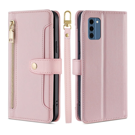 For Nokia C300 4G US Edition Lite Sheep Texture Cross-body Zipper Wallet Leather Phone Case(Pink) - Nokia Cases by PMC Jewellery | Online Shopping South Africa | PMC Jewellery | Buy Now Pay Later Mobicred